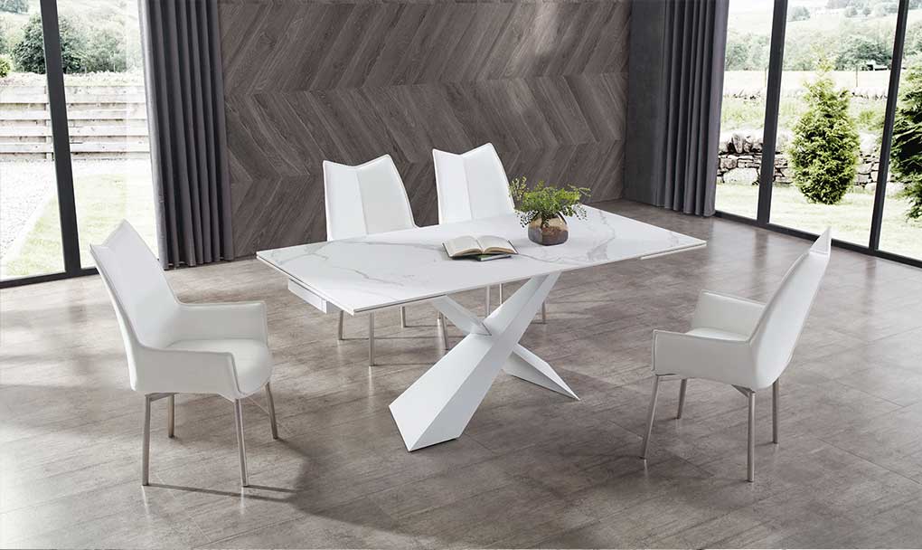 9113 dining table with 1218 white chairs full 3