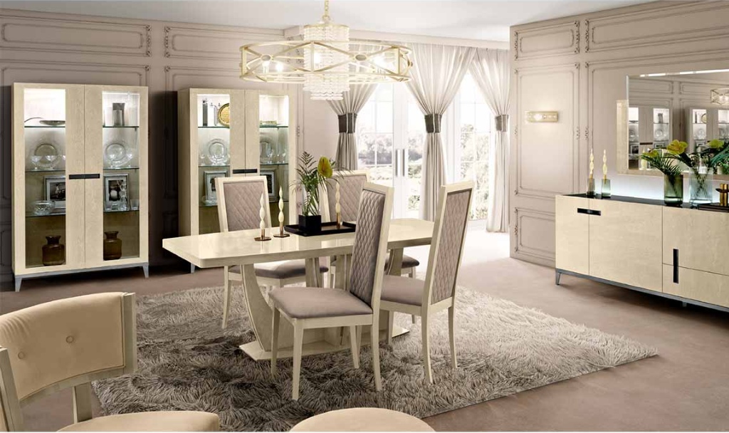ambra elite dining set ivory with rombi chairs set front