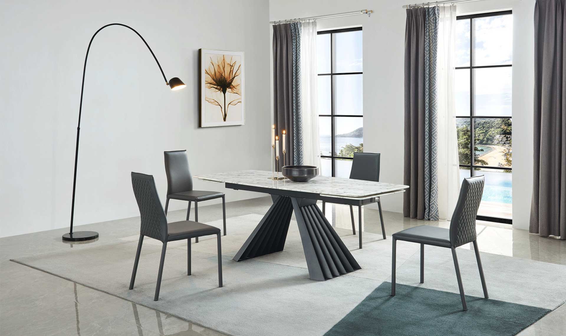 exclusive 152 marble dining table with 196 grey chairs full 15