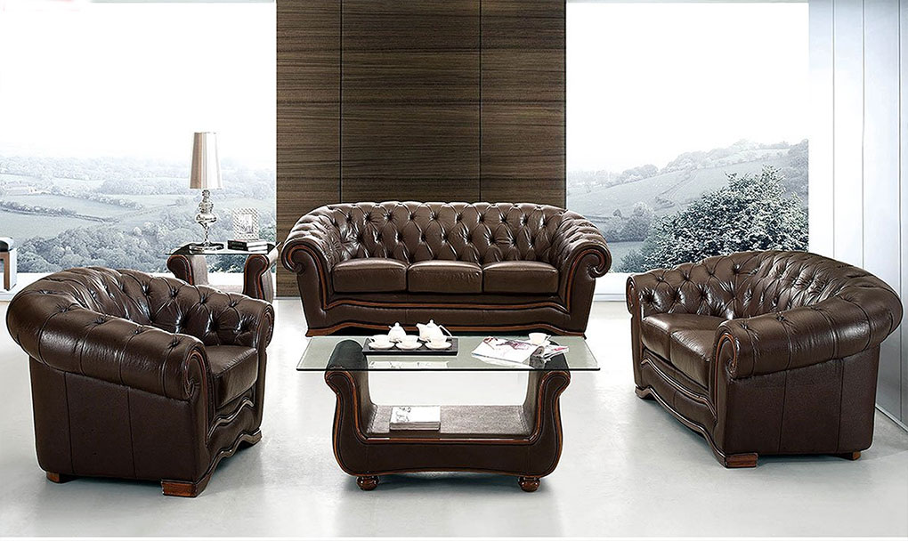 brown leather sofa set front 1