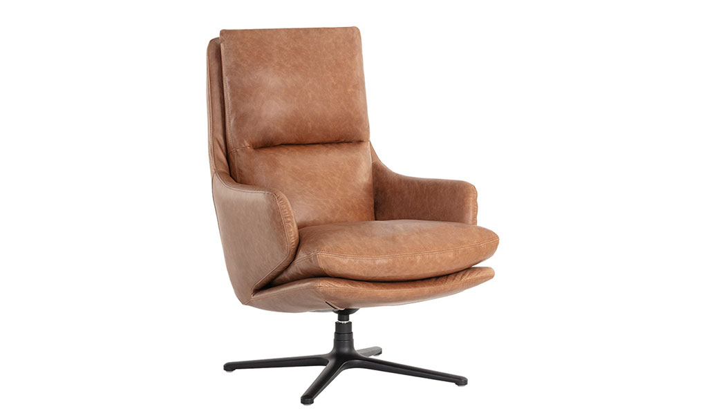 cardona swivel lounge chair black marseille camel leather front 1
