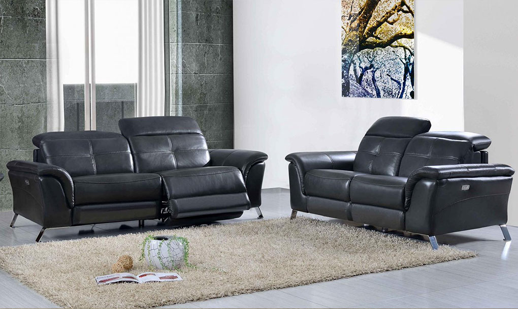 dark grey charcoal electric leather recliner sofa front 1