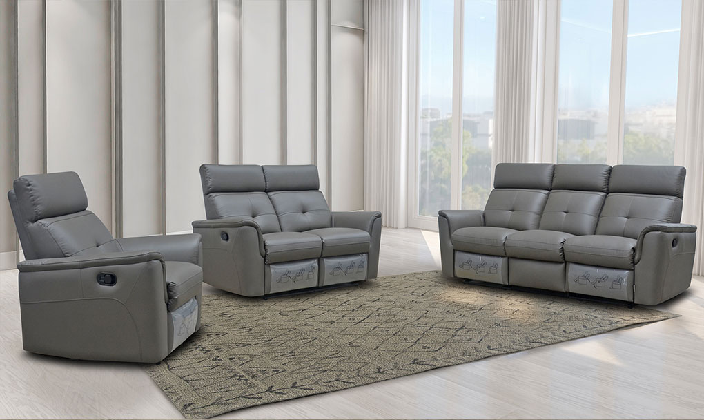 dark grey leather manual recliner sofa front 1