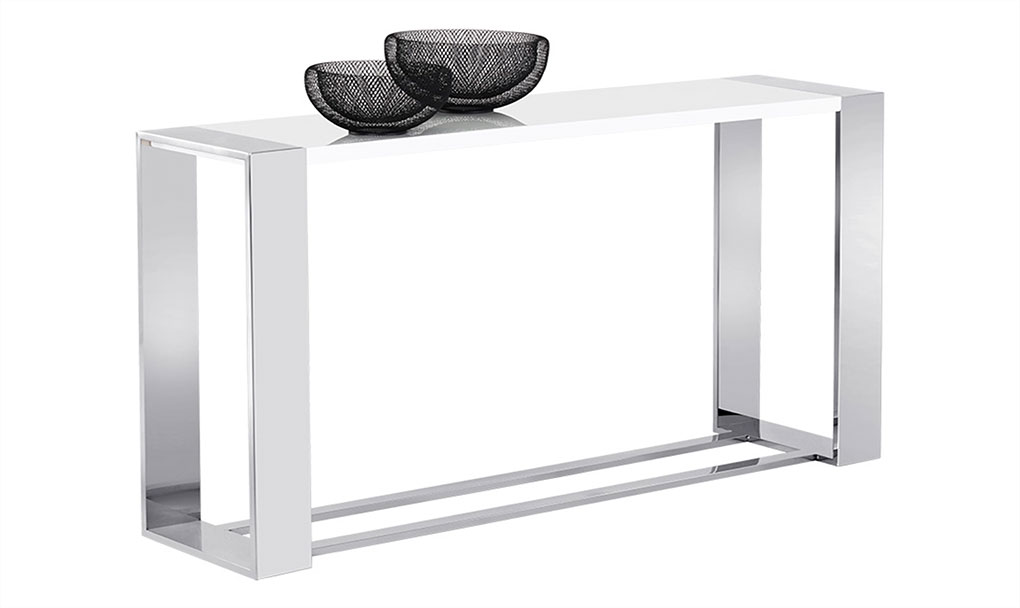 dalton console table stainless steel high gloss white front 1
