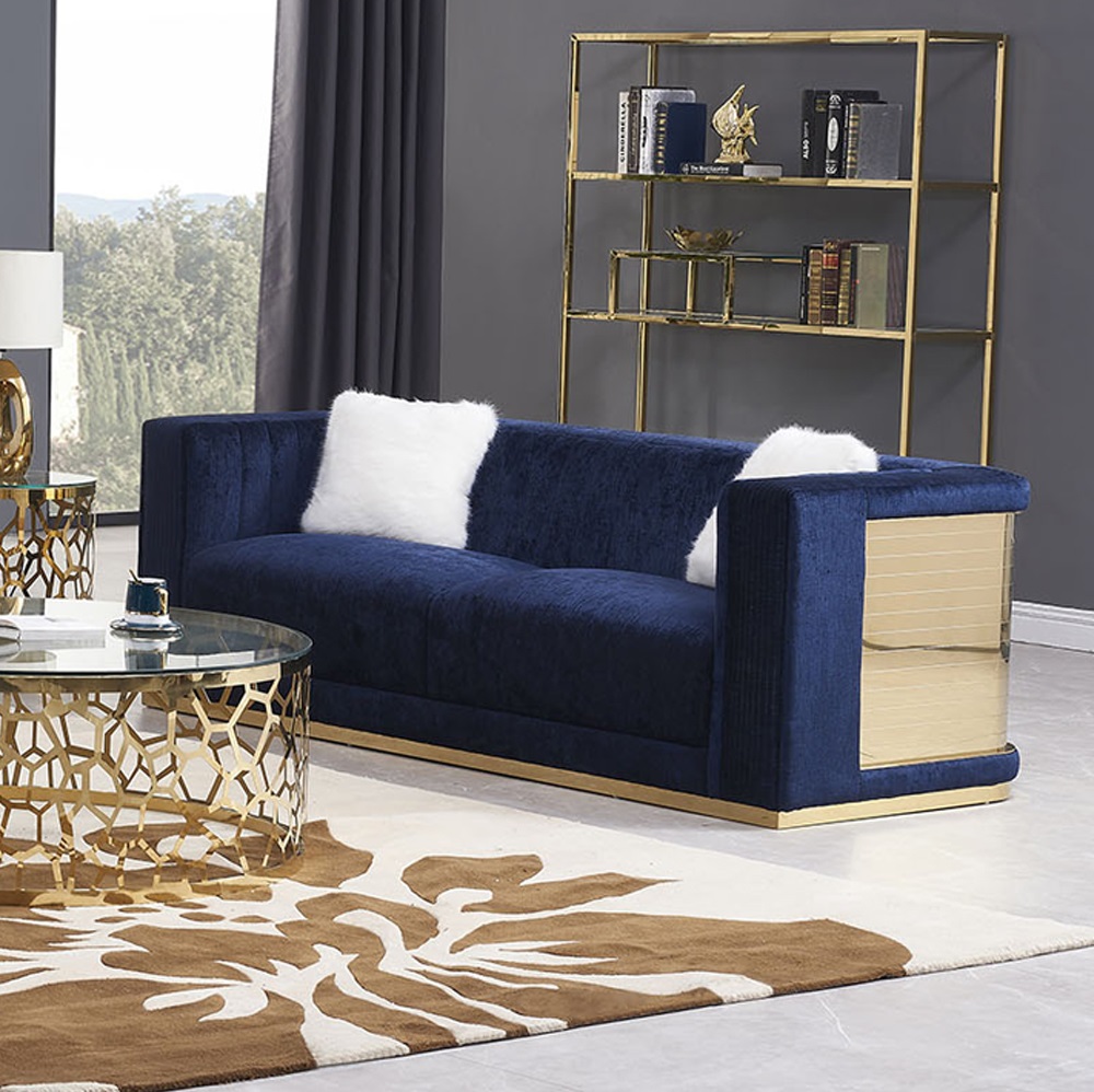 vienna gold sofa: blue velvet