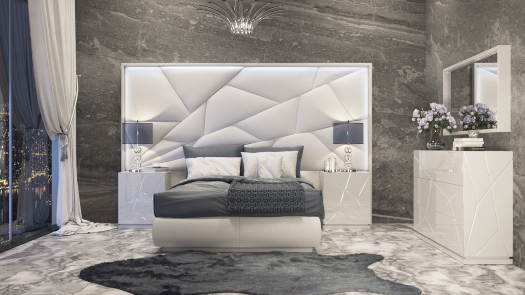 majesty bedroom w/light and kiu cases set white