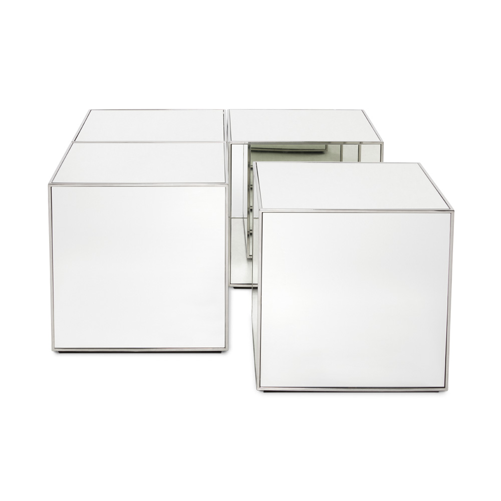 mirror cube coffee table silver