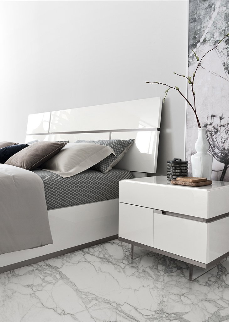 artemide italian bedroom set – bedroom in high gloss bianco and metal